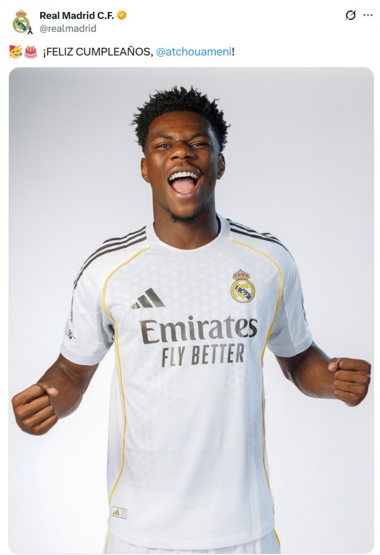皇马祝琼阿梅尼26岁生日快乐，球员加盟以来出战174场斩获8冠